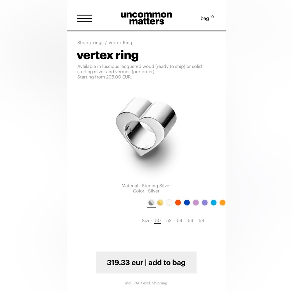 Uncommon Matters Silver Vertex heart ring